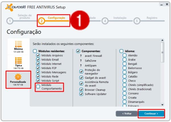 Выберите «Custom» в этом поле и снимите флажок «Behavior Module» в первом столбце слева направо (этот параметр, как упоминалось ранее, может появляться с разными именами в альтернативных версиях avast